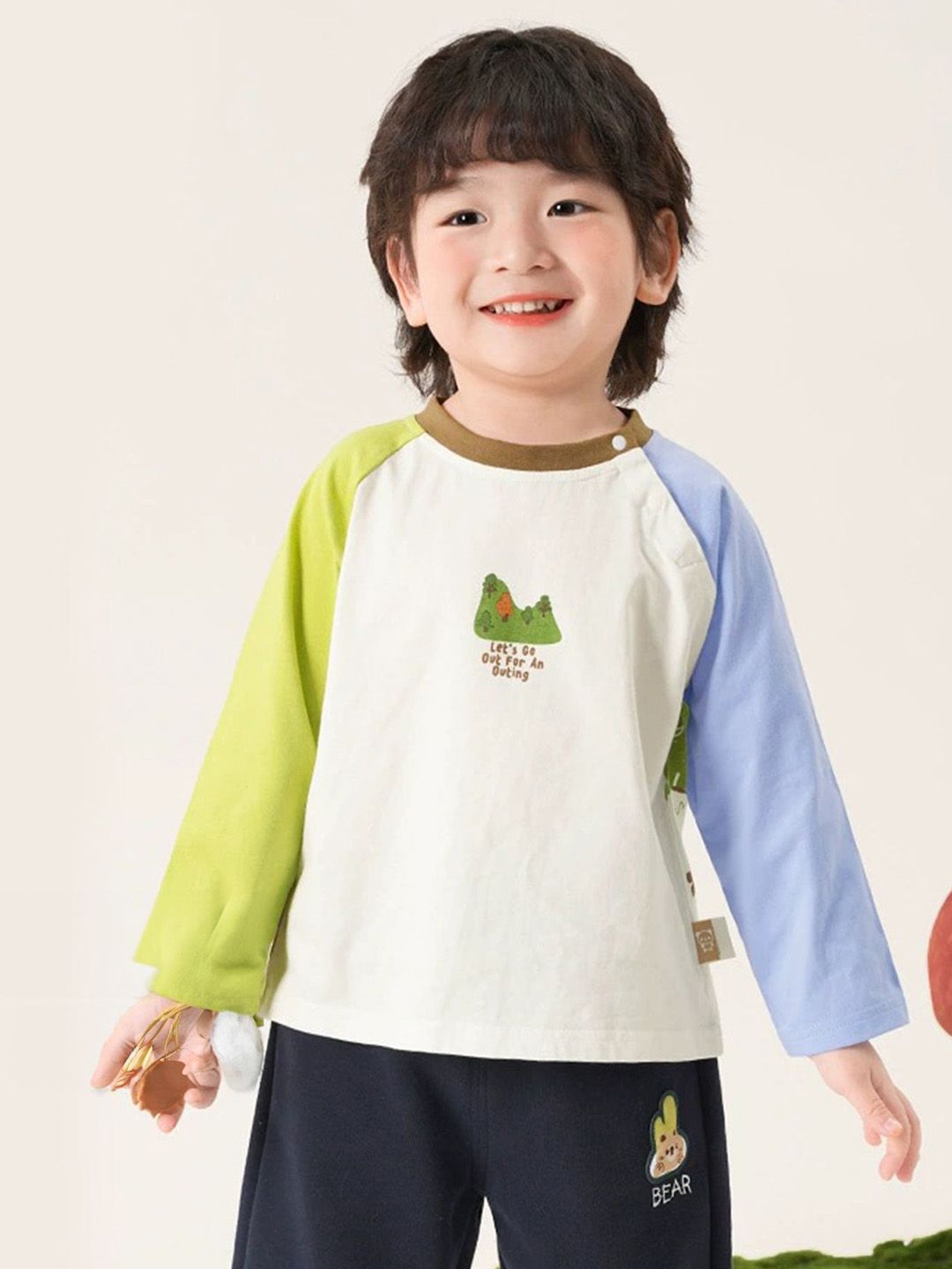 LULU & SKY Boys Floral Colourblocked Tropical Organic Cotton T-shirt