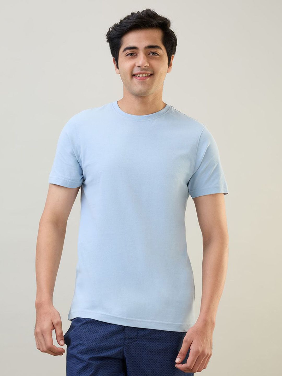SleepZ by Raymond Men Solid Round Neck Cotton Regular Fit T-shirt