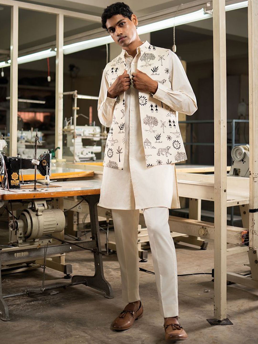Project Bandi Printed Satin Nehru Jacket