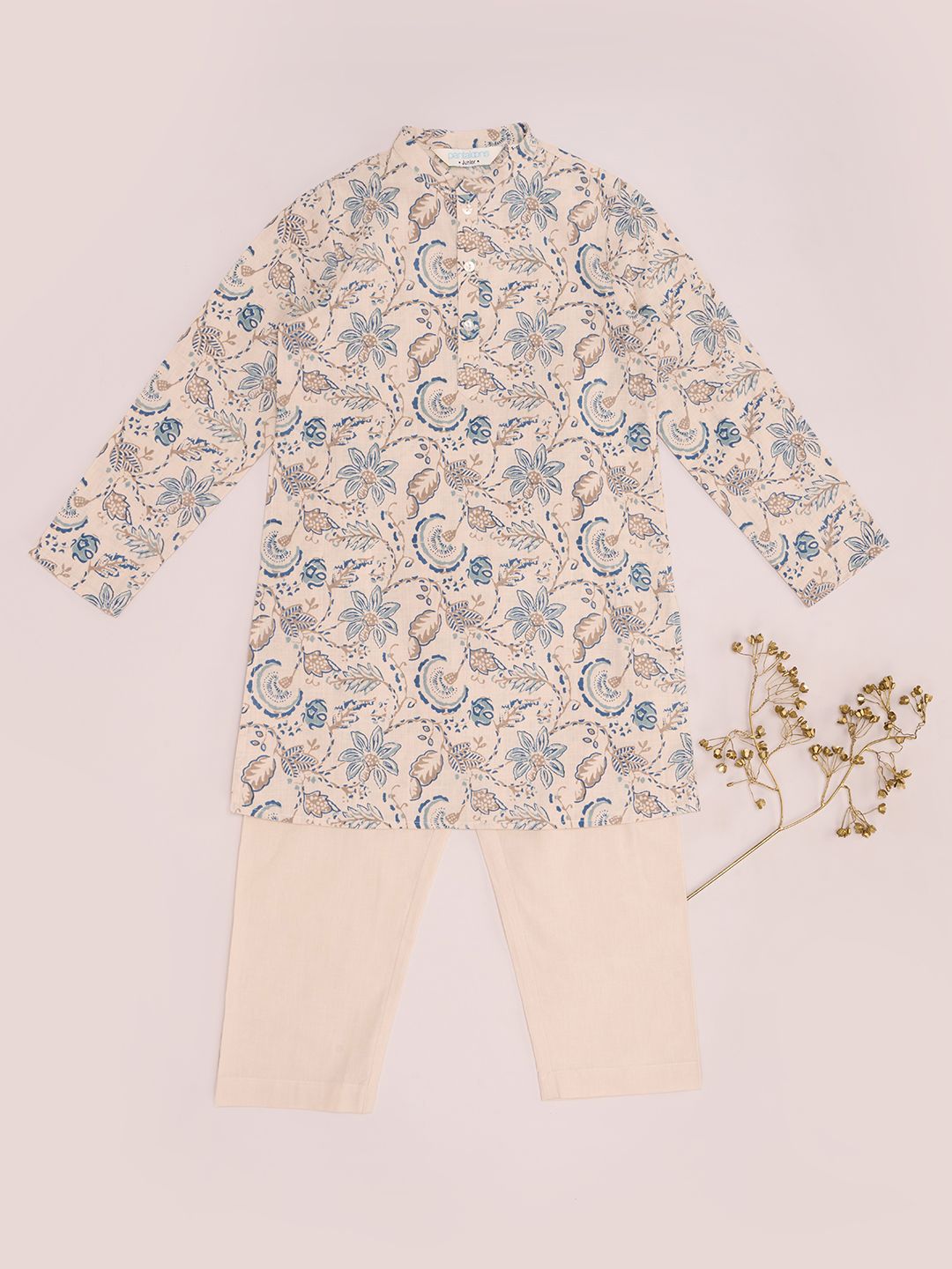 indus route by Pantaloons Boys Floral Printed Regular Pure Cotton Kurta with Pyjamas