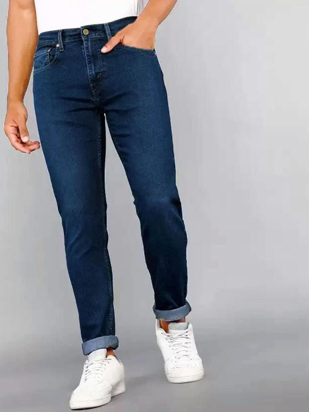 fineblu Men Slash Knee Stretchable Mid Rise Cotton Canvas Jeans