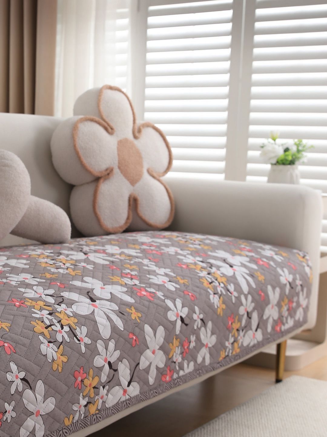 HOKIPO Brown & Pink Printed Polyester 2 Piece Sofa Cover