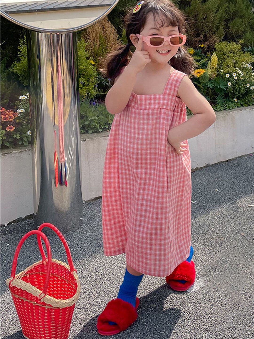 LULU & SKY Girls Checked Basic Jumpsuit