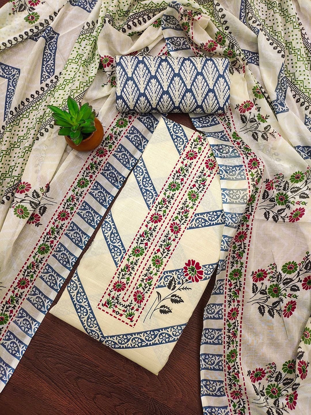SHADOW & SAINING Printed Pure Cotton Unstitched Dress Material
