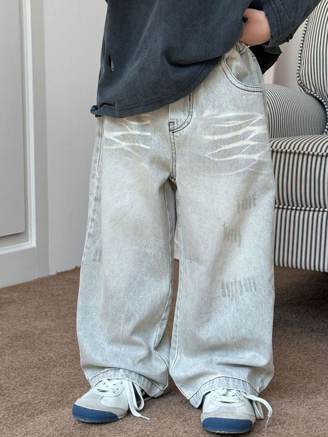 LULU & SKY Boys Highly Distressed Light Fade Jeans - Baggy