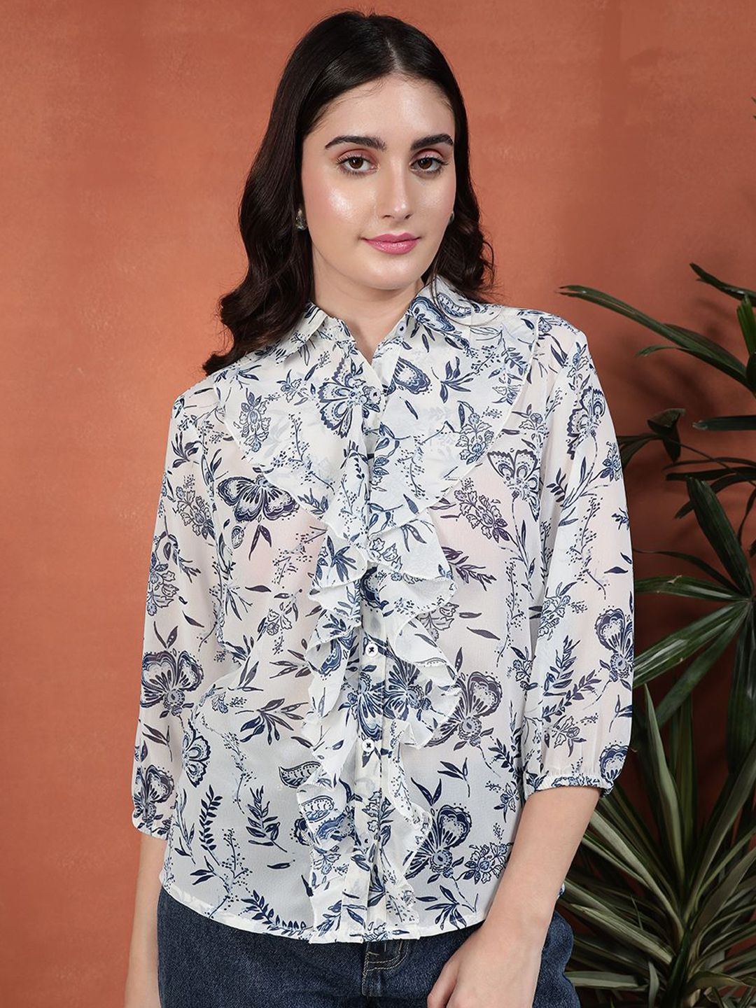 BAESD Print Georgette Shirt Style Top