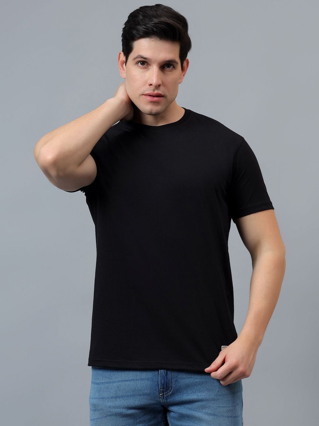 Cantabil Men Monochrome Raw Edge T-shirt