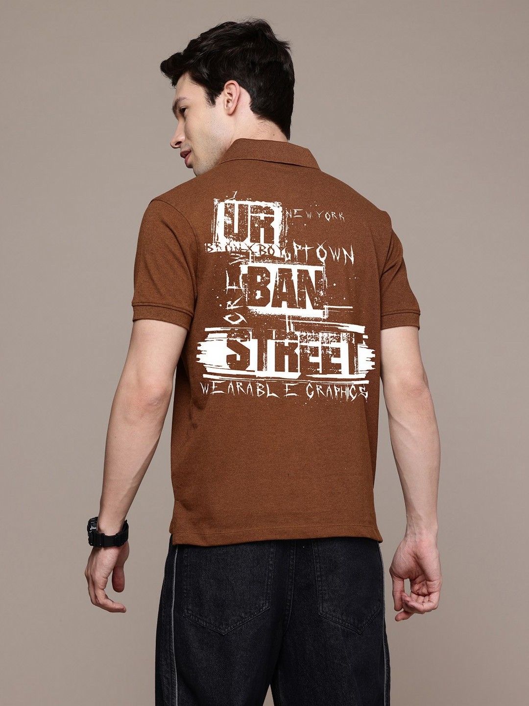 Moda Rapido Men Typography Printed Polo Collar Applique T-shirt