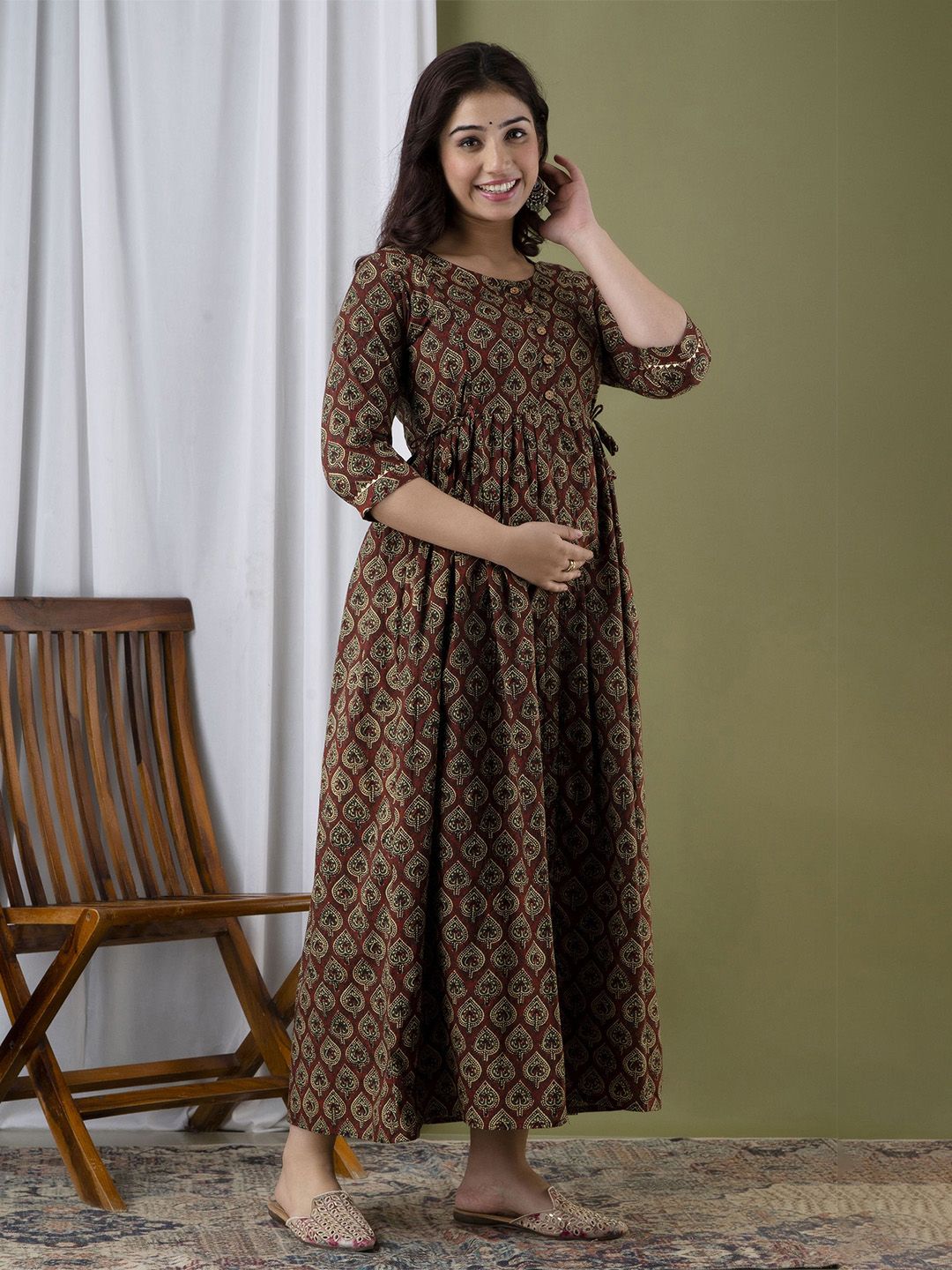 Moda Rapido Floral Printed Round Neck Pure Cotton Maternity A-Line Ethnic Dress
