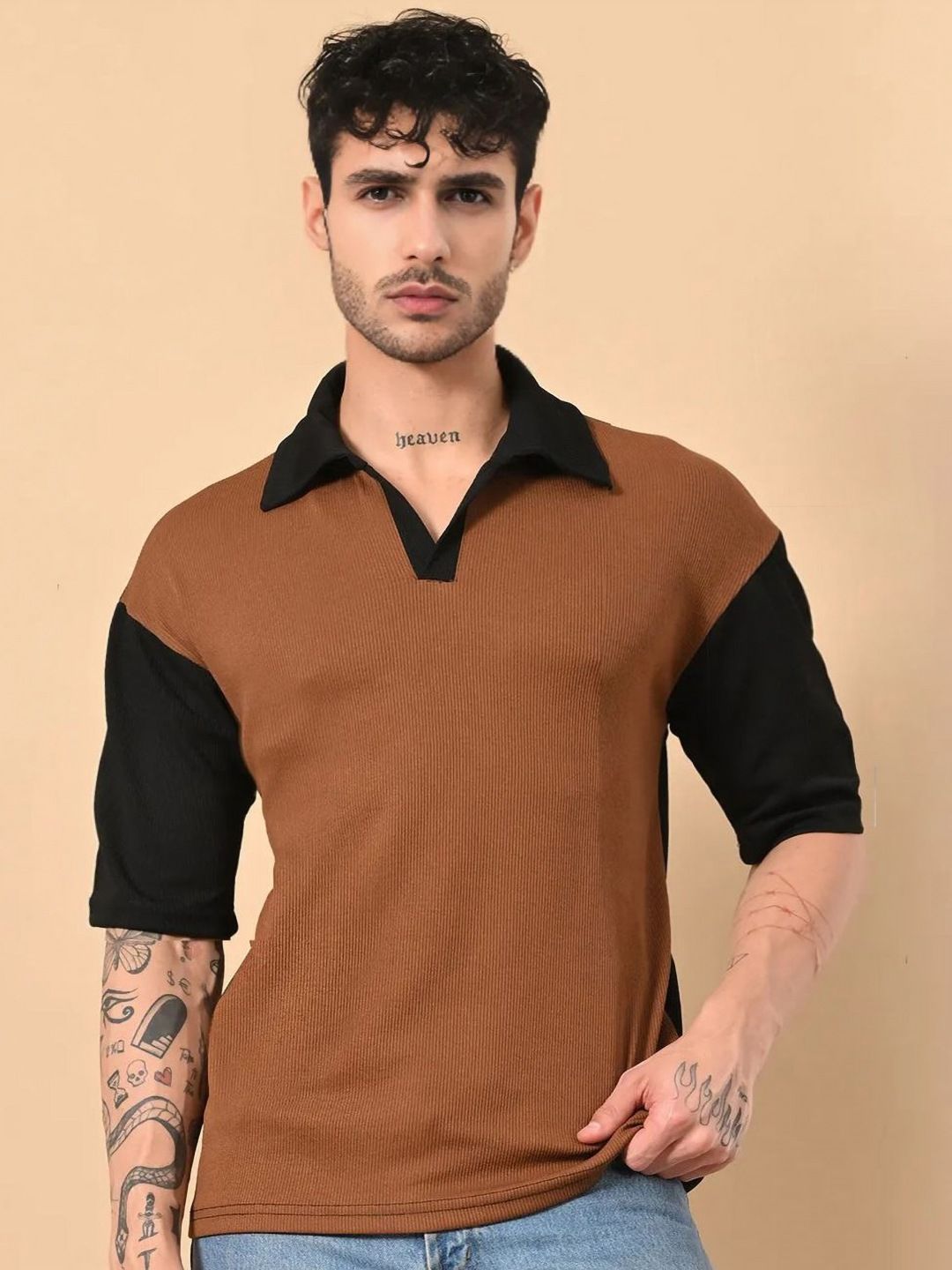CLAFOUTIS Men Colourblocked Polo Collar T-shirt