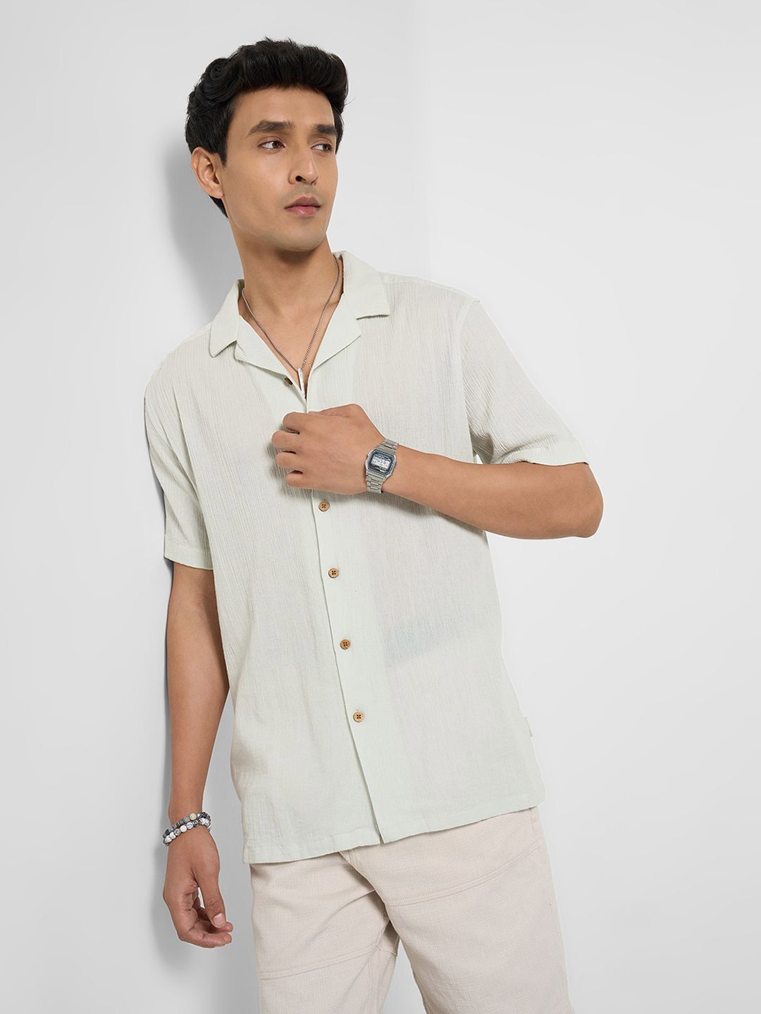 7 Alt by Pantaloons Spread Collar Relaxed Fit Cotton Shirt