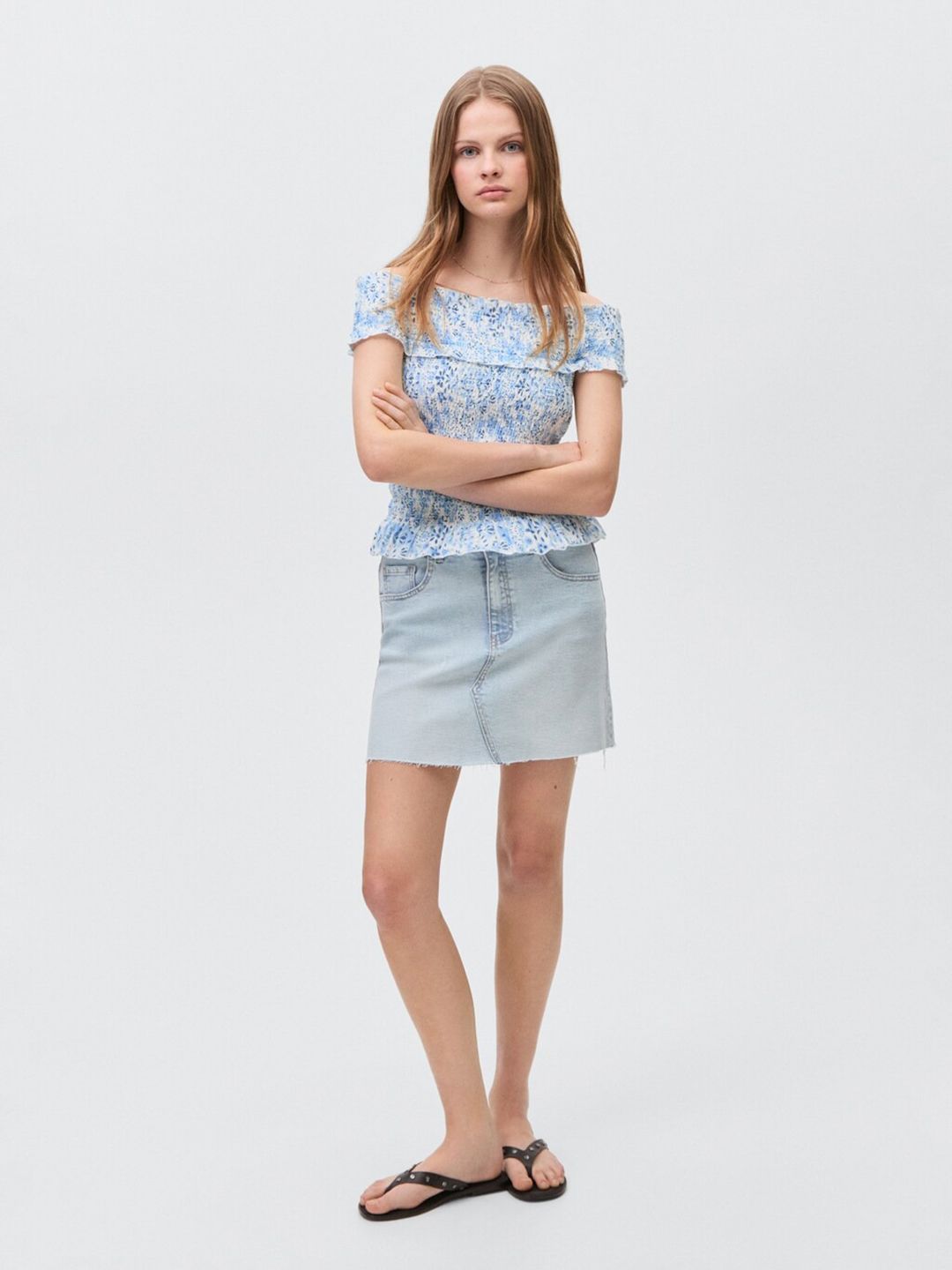 Denim Straight Mini Skirt