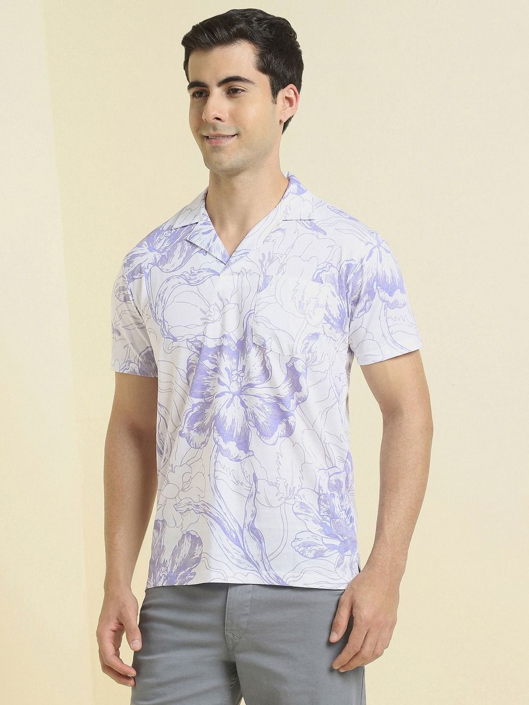 Allen Solly Floral Printed Polo Collar Pure Cotton T-shirt