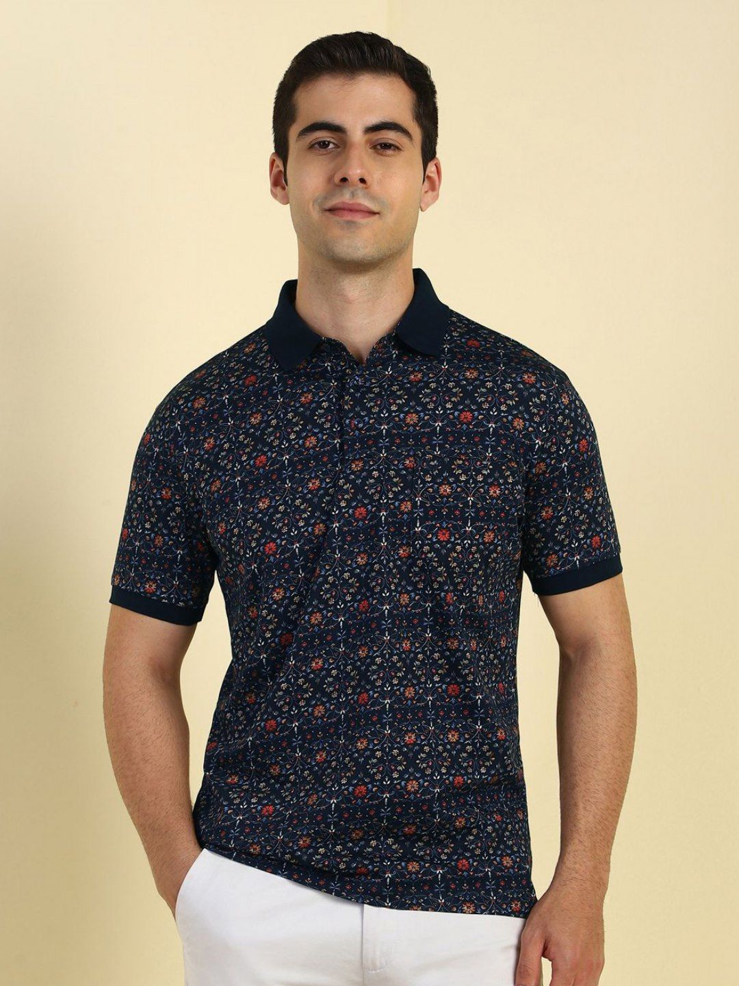 Allen Solly Floral Printed Polo Collar Pure Cotton T-shirt