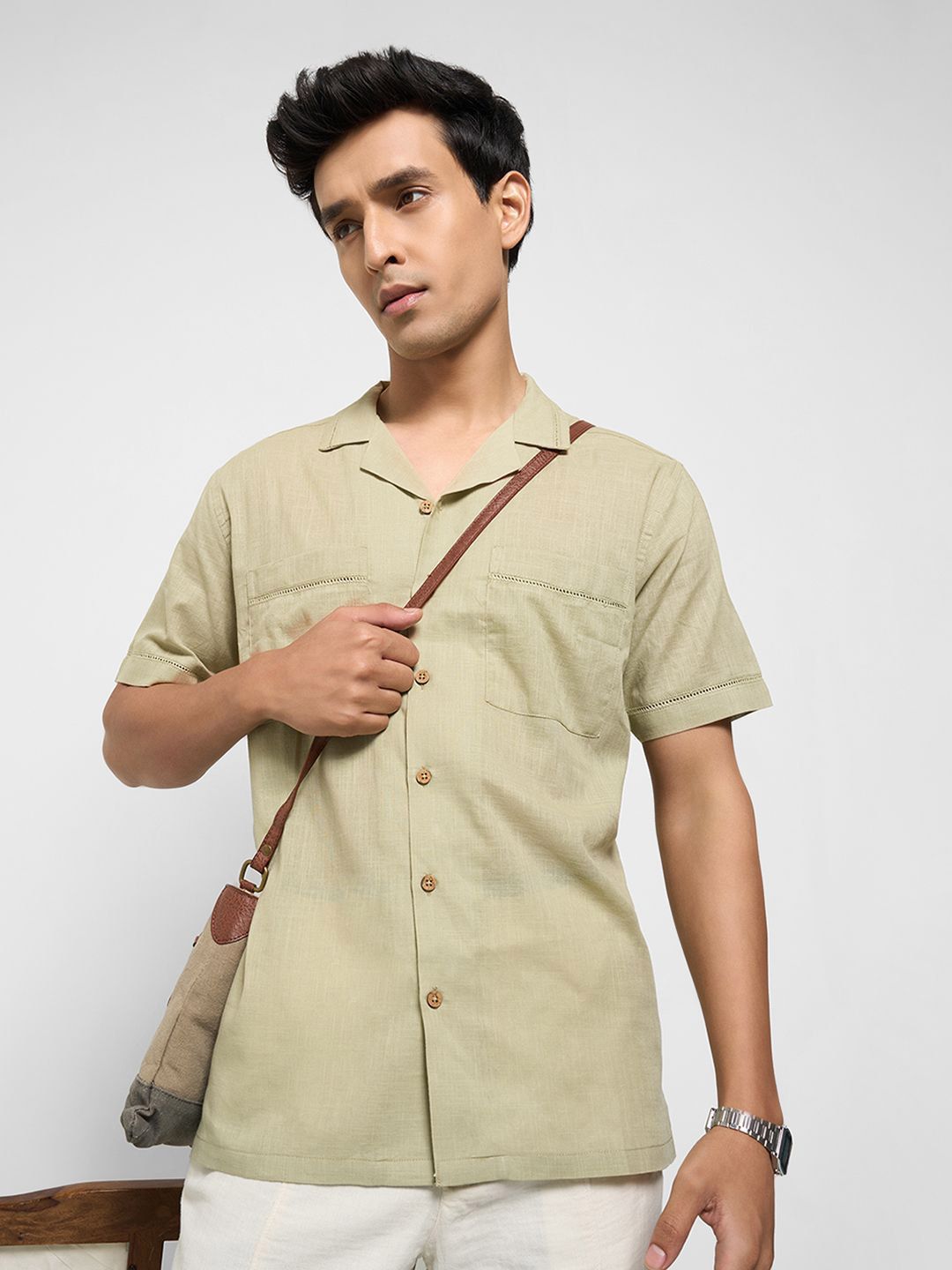 7 Alt by Pantaloons Spread Collar Relaxed Fit Twill Cotton Shirt
