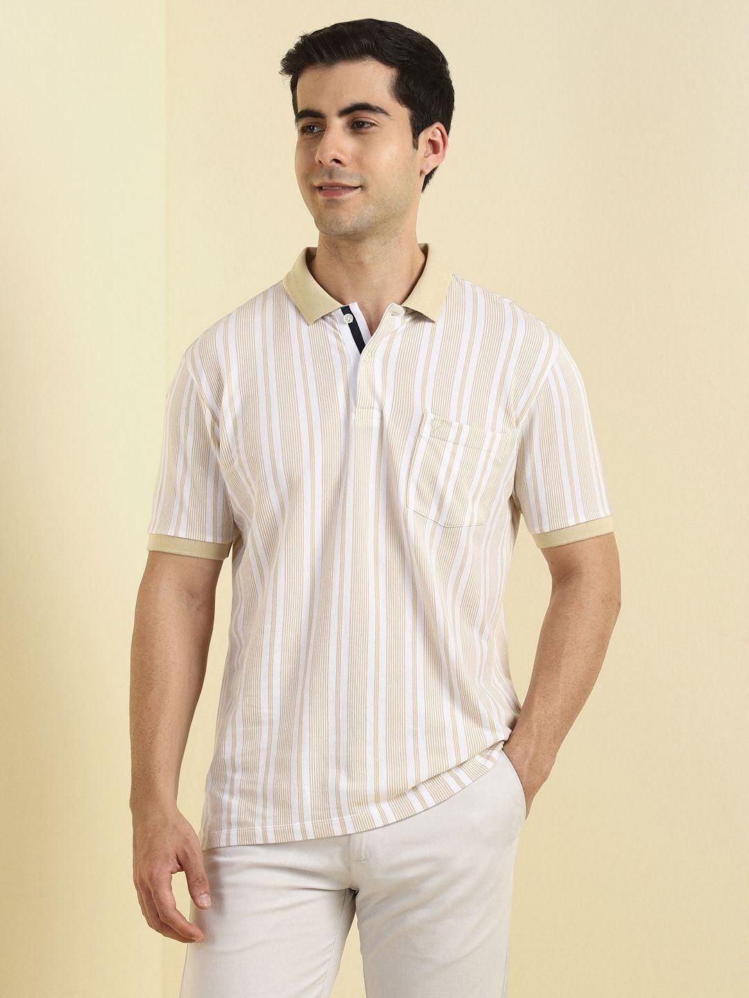 Allen Solly Men Striped Polo Collar Pockets T-shirt