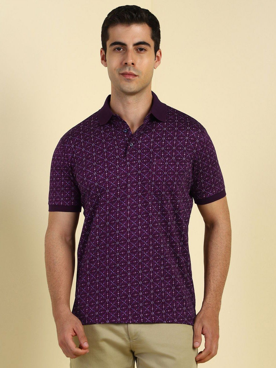 Allen Solly Floral Printed Polo Collar Pure Cotton T-shirt
