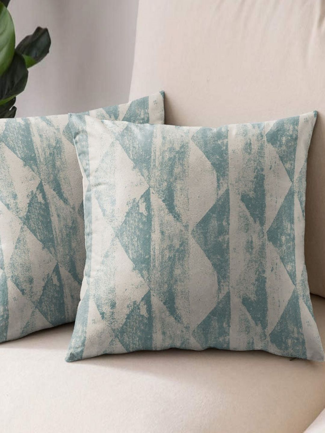 Aura Blue & Grey 2 Pieces Abstract Printed Square Cushion Covers