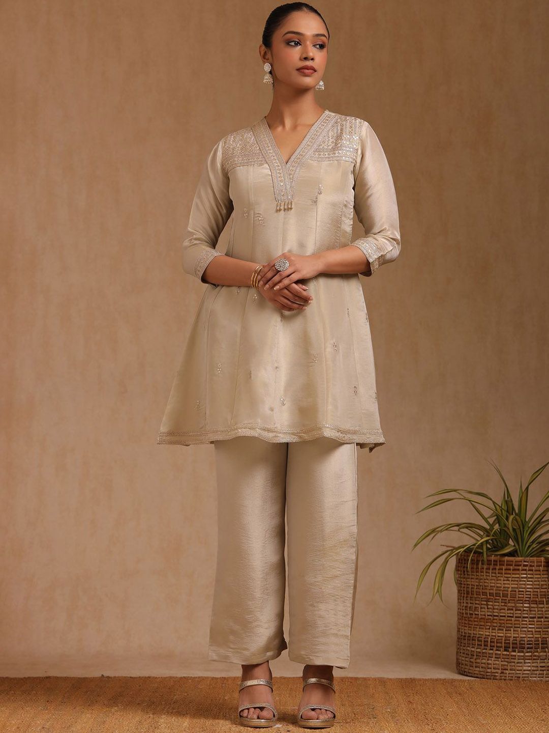 Women Embroidered Kurta Set Soch Women Ethnic Motifs Embroidered Sequinned Kurta with Trousers