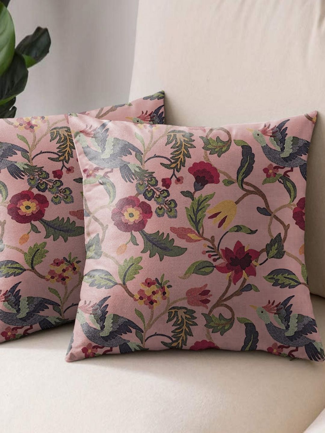 Aura Rose & Red Set of 2 Floral Square Cushion Covers