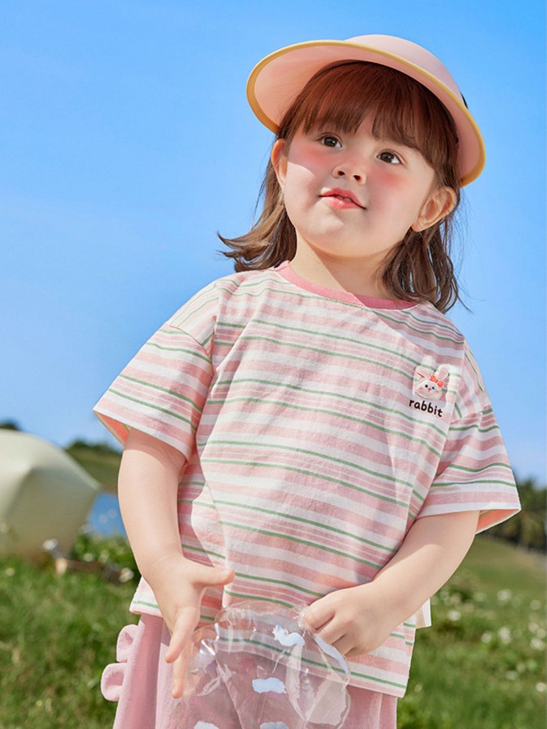 LULU & SKY Girls Striped Pure Cotton Applique T-shirt
