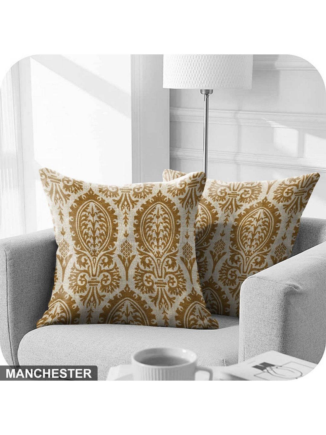 Aura Brown & White 2 Pieces Ethnic Motifs Printed Square Cushion Covers