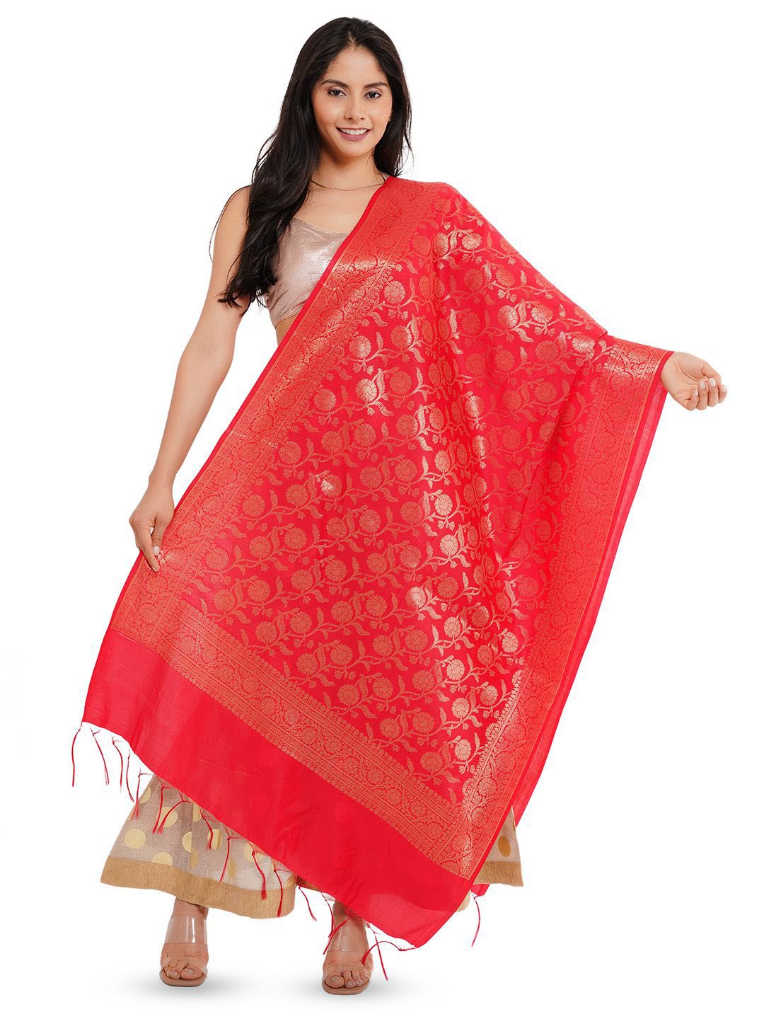 Way2Like Woven Design Banarasi Jaal Silk Dupatta With Thread Work