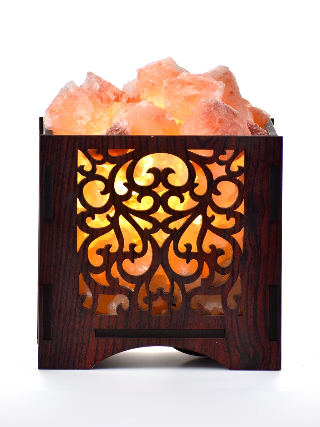 GLOBAL AROMA New Jali Rock Salt Basket Lamp Warm Yellow Wood Square Electrical Table Lamps