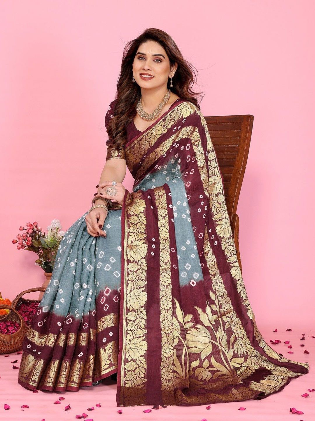 Bandhanivilla Women Bandhani Zari Pure Silk Saree Price in India