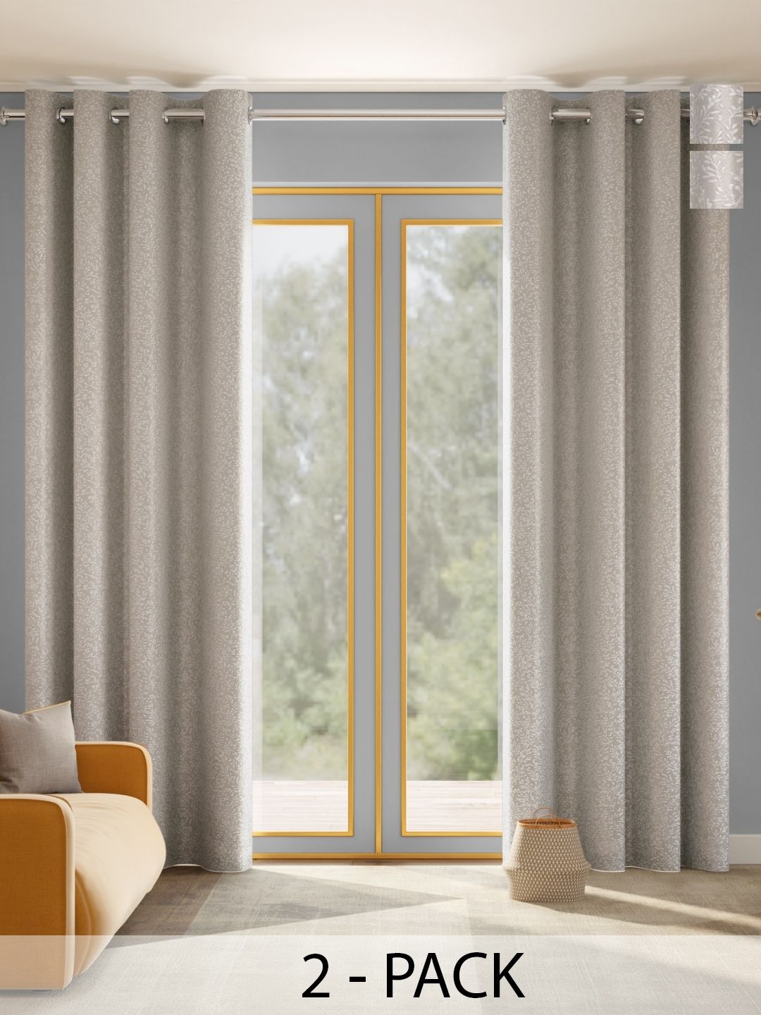 2 Pcs Embroidered Door Curtain haus & kinder Willow Breeze Off White 2 Pieces Embroidered Room Darkening Door Curtains