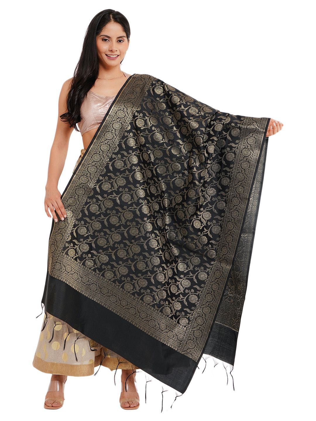 Way2Like Woven Design Banarasi Jaal Silk Dupatta With Thread Work