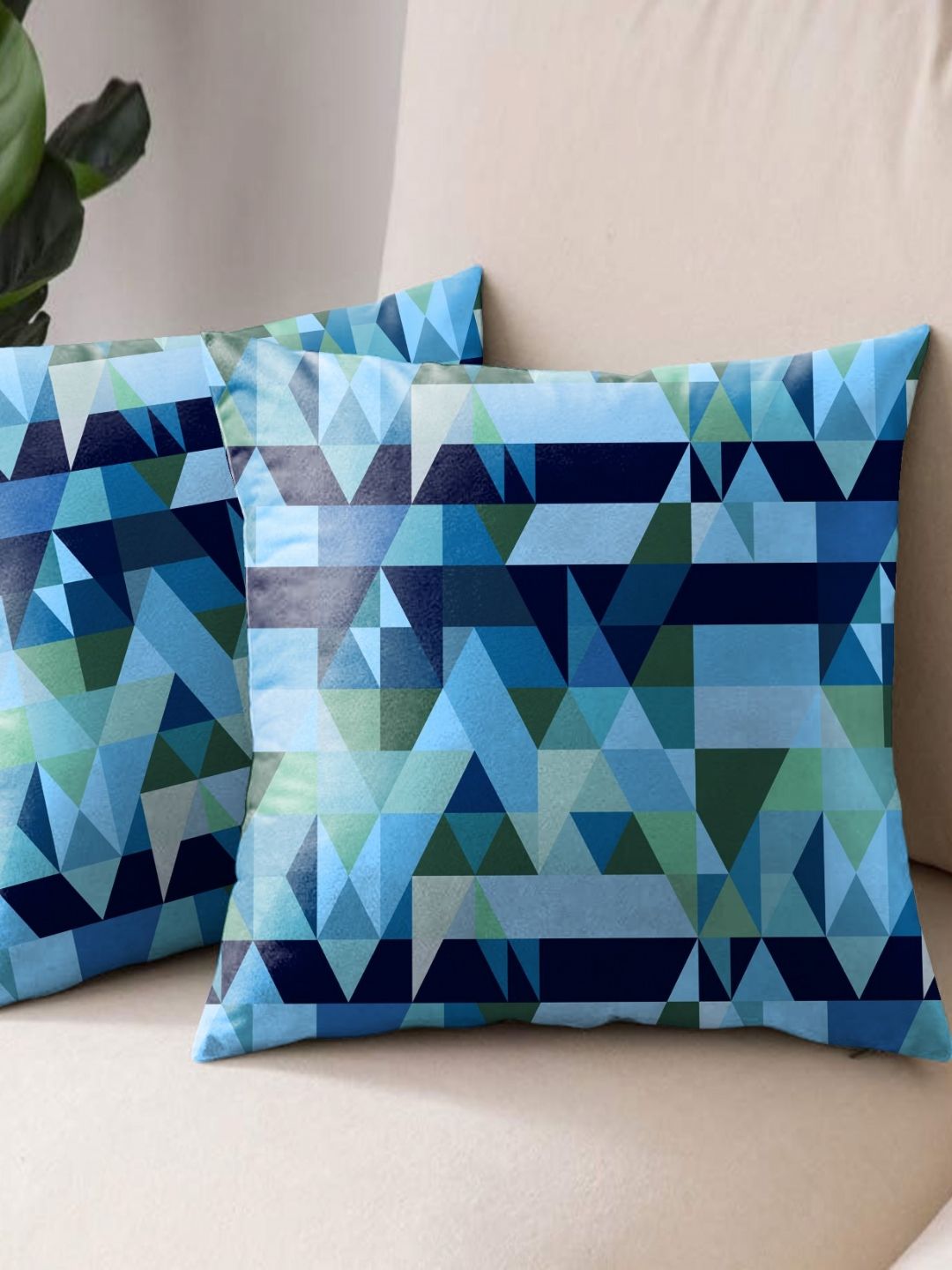 Aura Blue & Green 2 Pieces Abstract Printed Square Cushion Covers