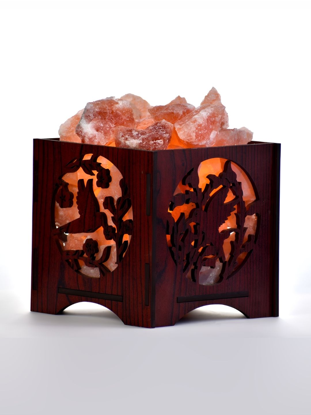 GLOBAL AROMA Brown Wood Contemporary Square Table Lamp with Bulb
