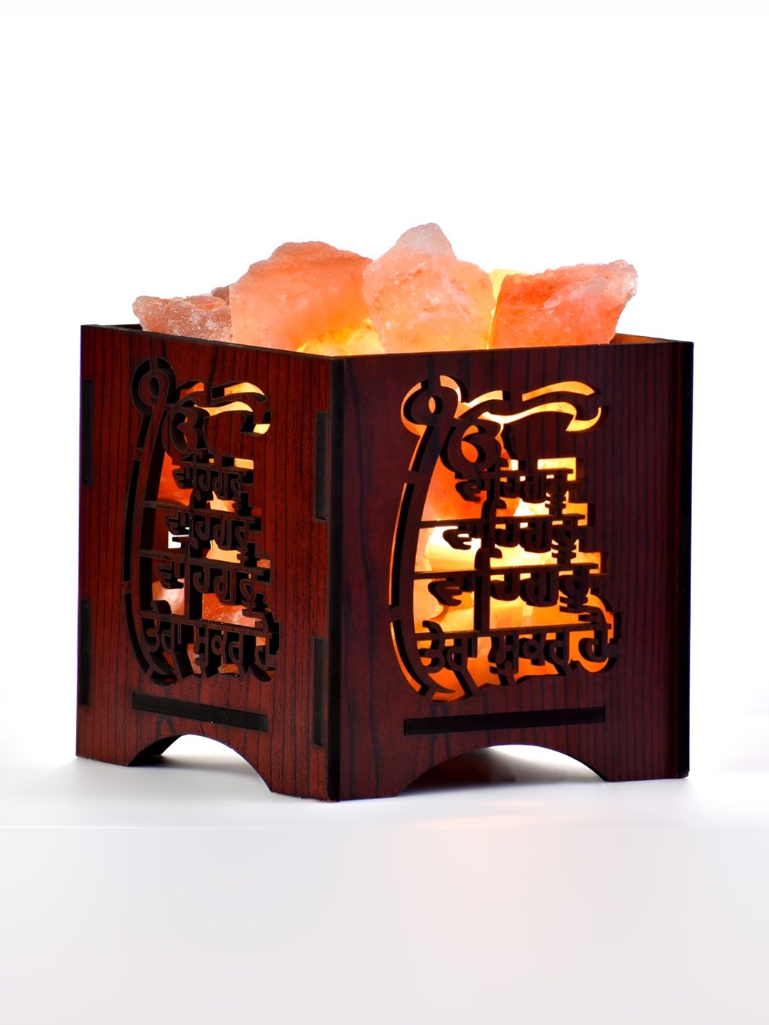GLOBAL AROMA Waheguru Tera Sukhar Warm Yellow Wood Square Electrical Table Lamps