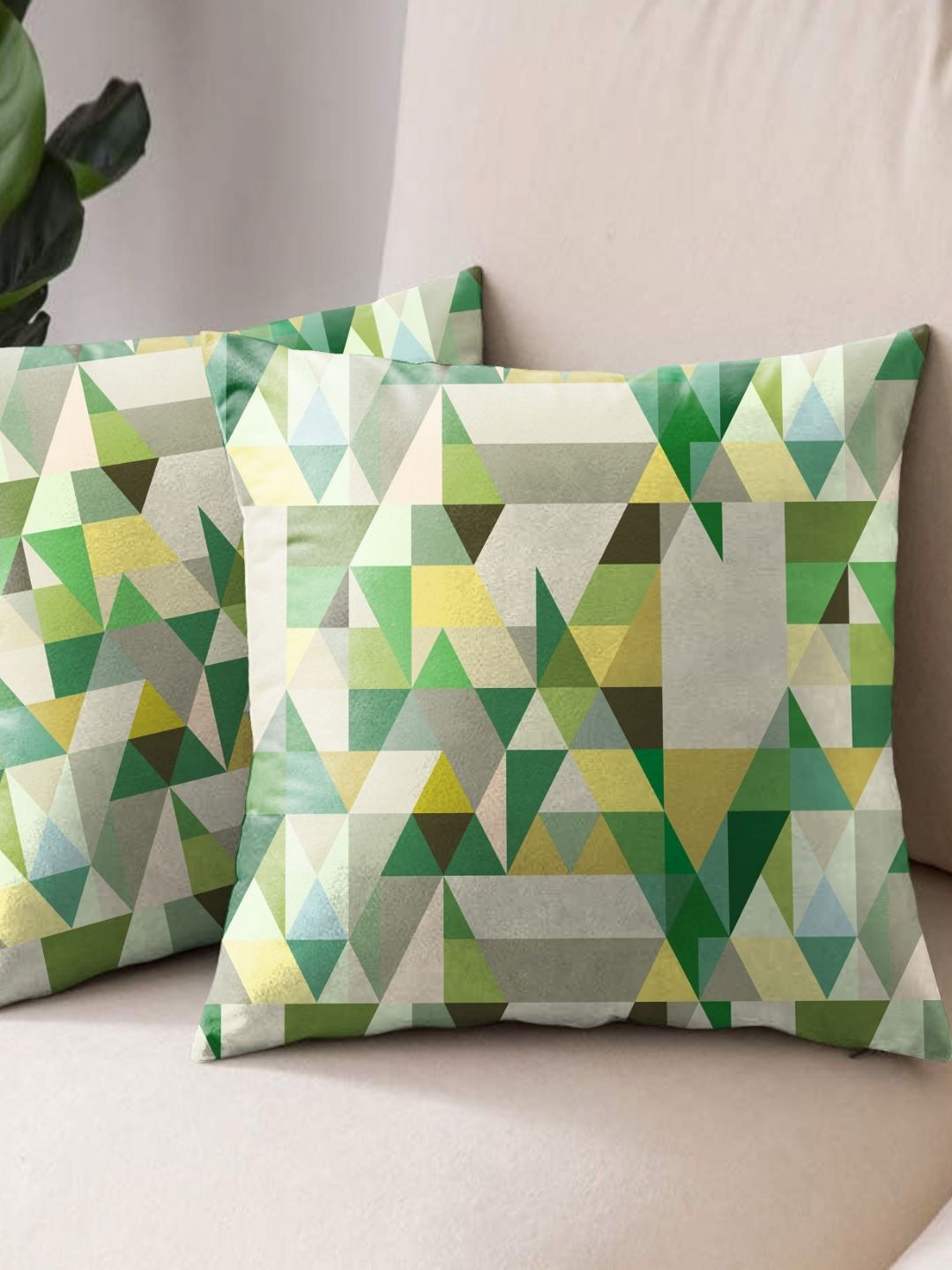 Aura Green & Grey 2 Pieces Abstract Printed Square Cushion Covers
