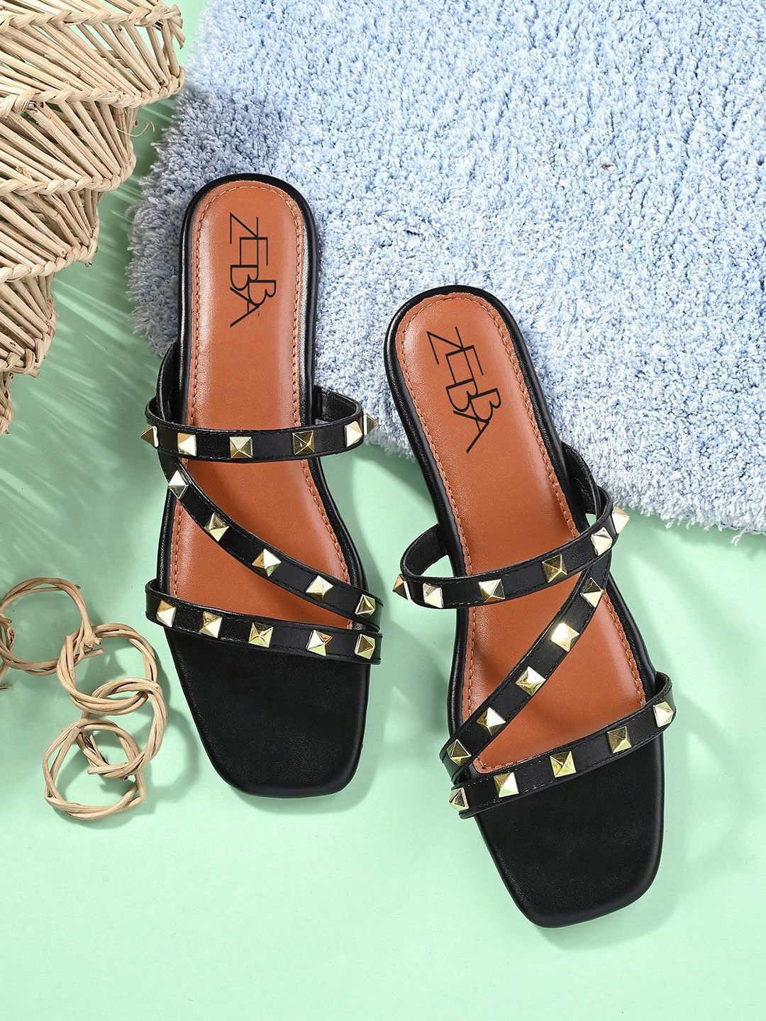 Zebba Women Open Toe Embellished Casual Flats