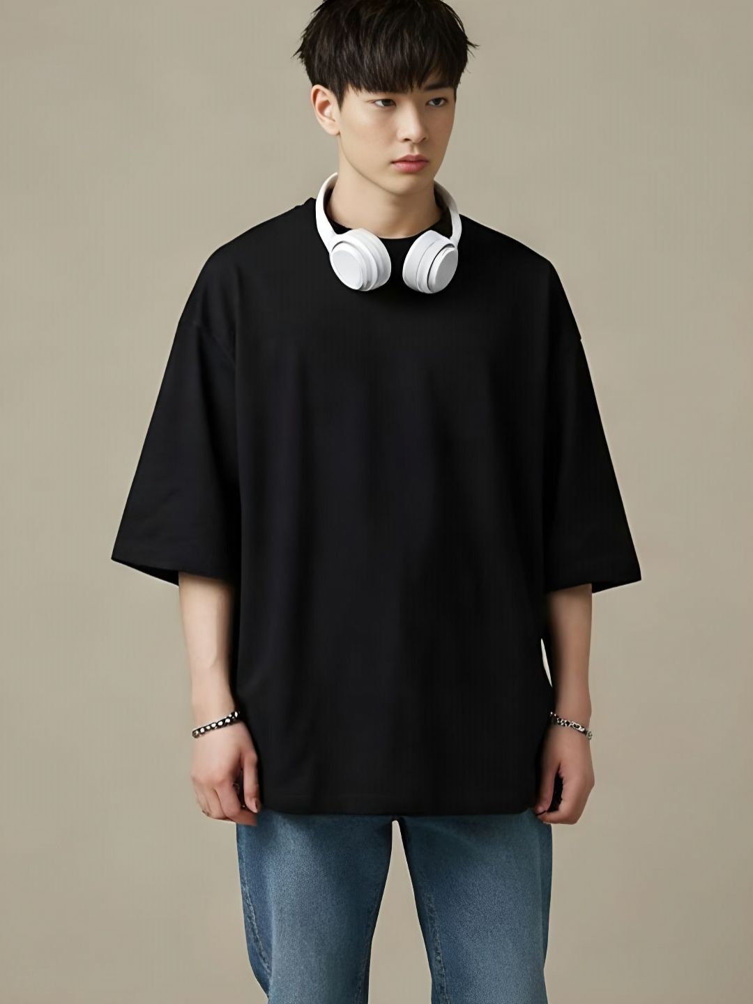SMAN Men Oversized Round Neck Solid T-shirt
