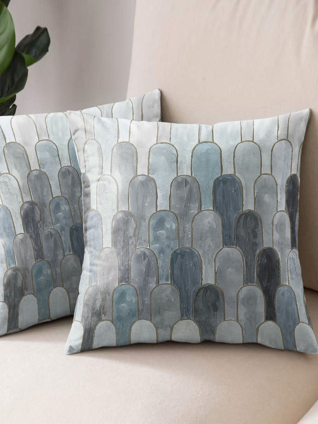 Aura Premium Grey Abstract Polyester Anti-Wrinkle 2 Pcs Square Cushion Covers - 18x18In