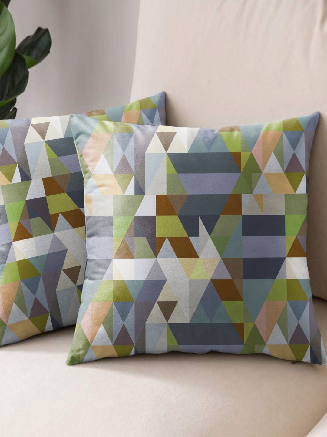 Aura Green & Grey 2 Pieces Abstract Printed Square Cushion Covers