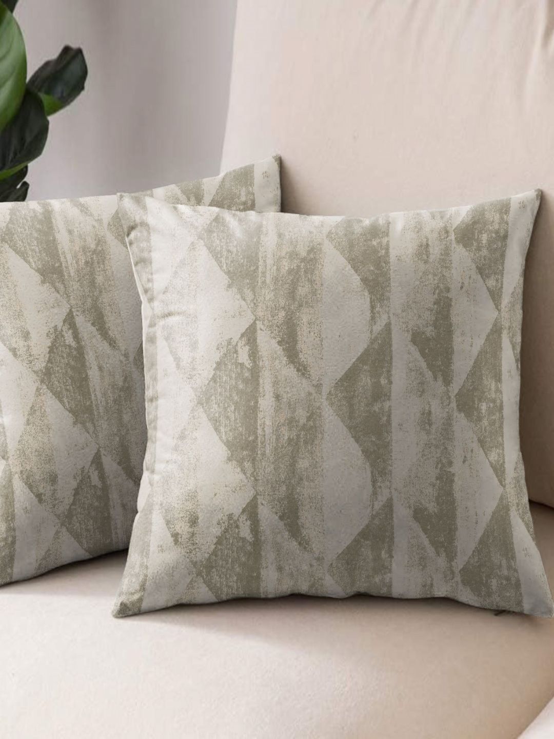 Aura Premium Mystique Tan Abstract Polyester Washable 2 Pcs Square Cushion Covers -18x18In