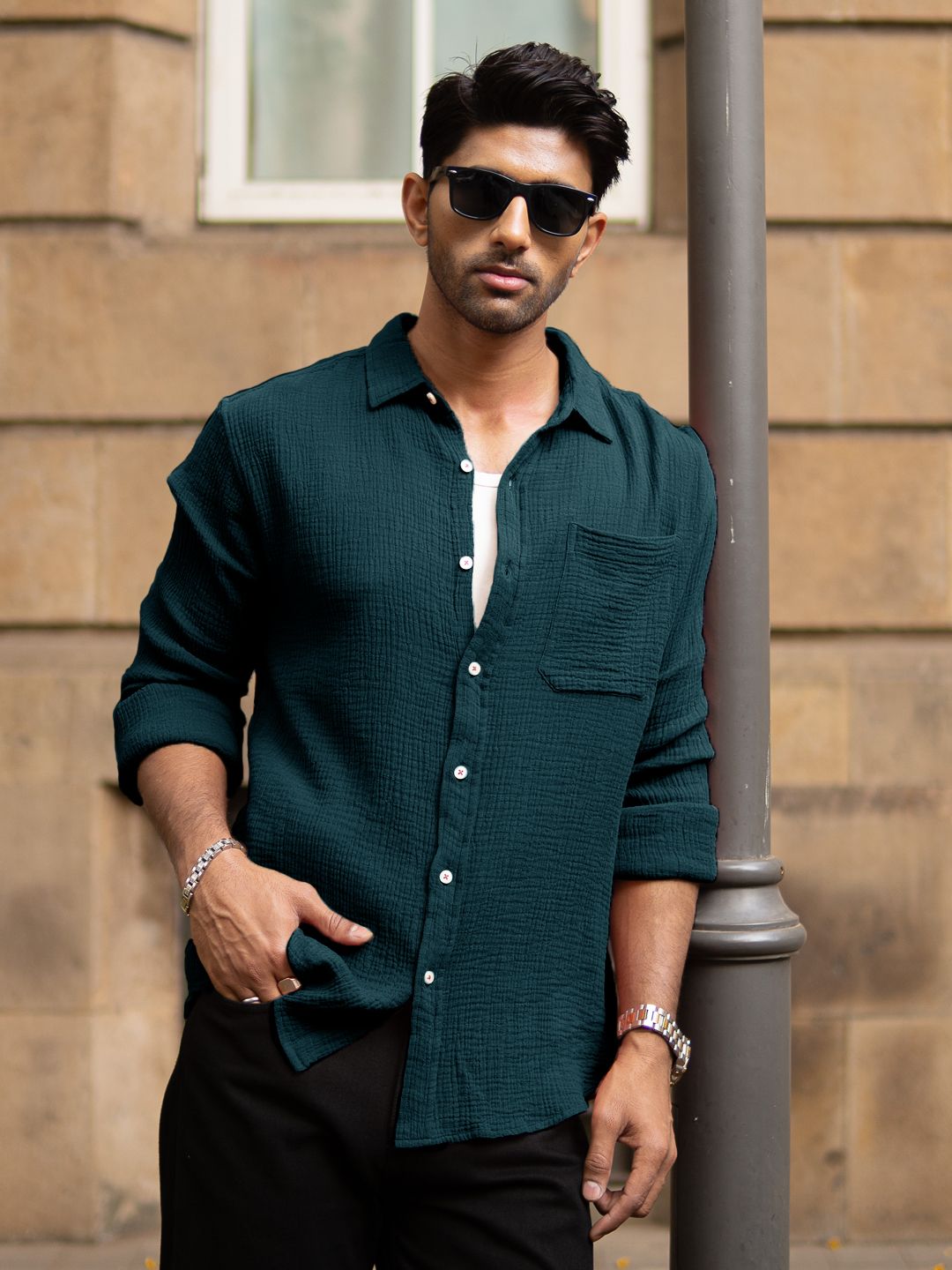 Powerlook Crinkled Lightweight Cotton Long Sleeves Shirt