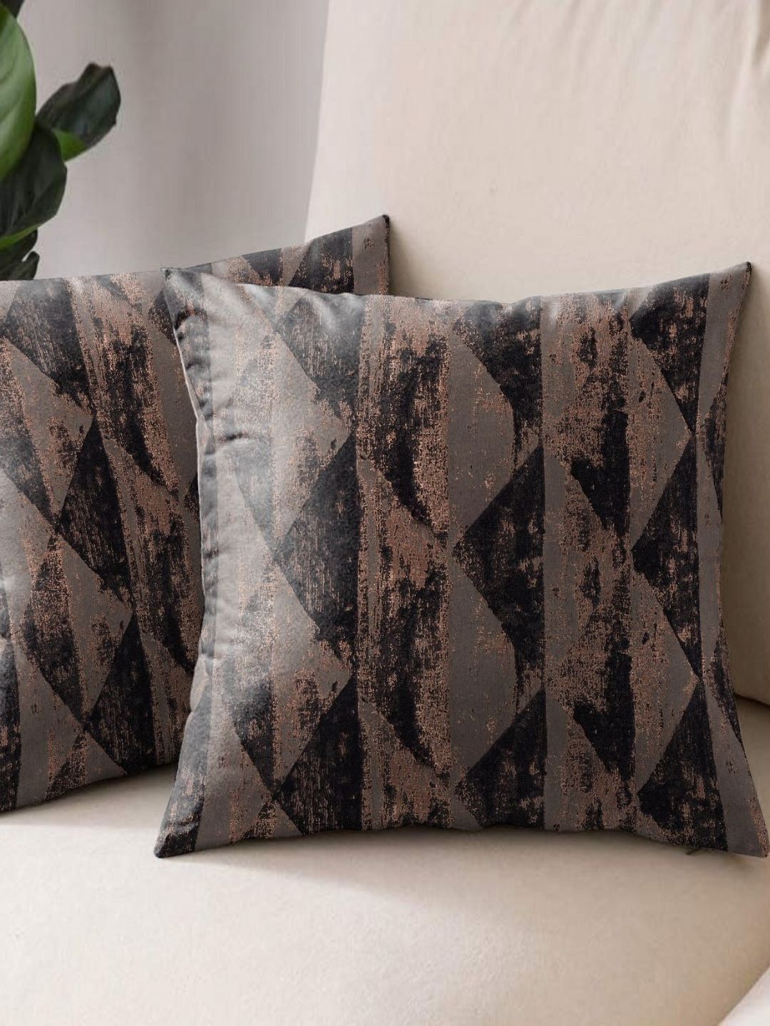 Aura Mystique Bronze Geometric Polyester Washable 2 Piece Square Cushion Covers -18x18In