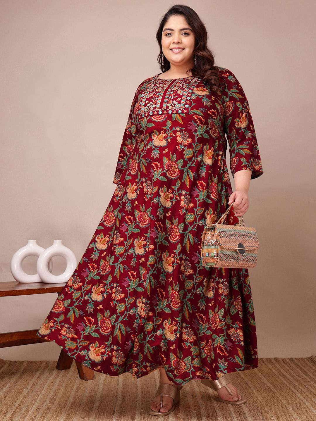 Fashion Zest Fashion Zest Floral Embroidered Fit & Flare Maxi Dress