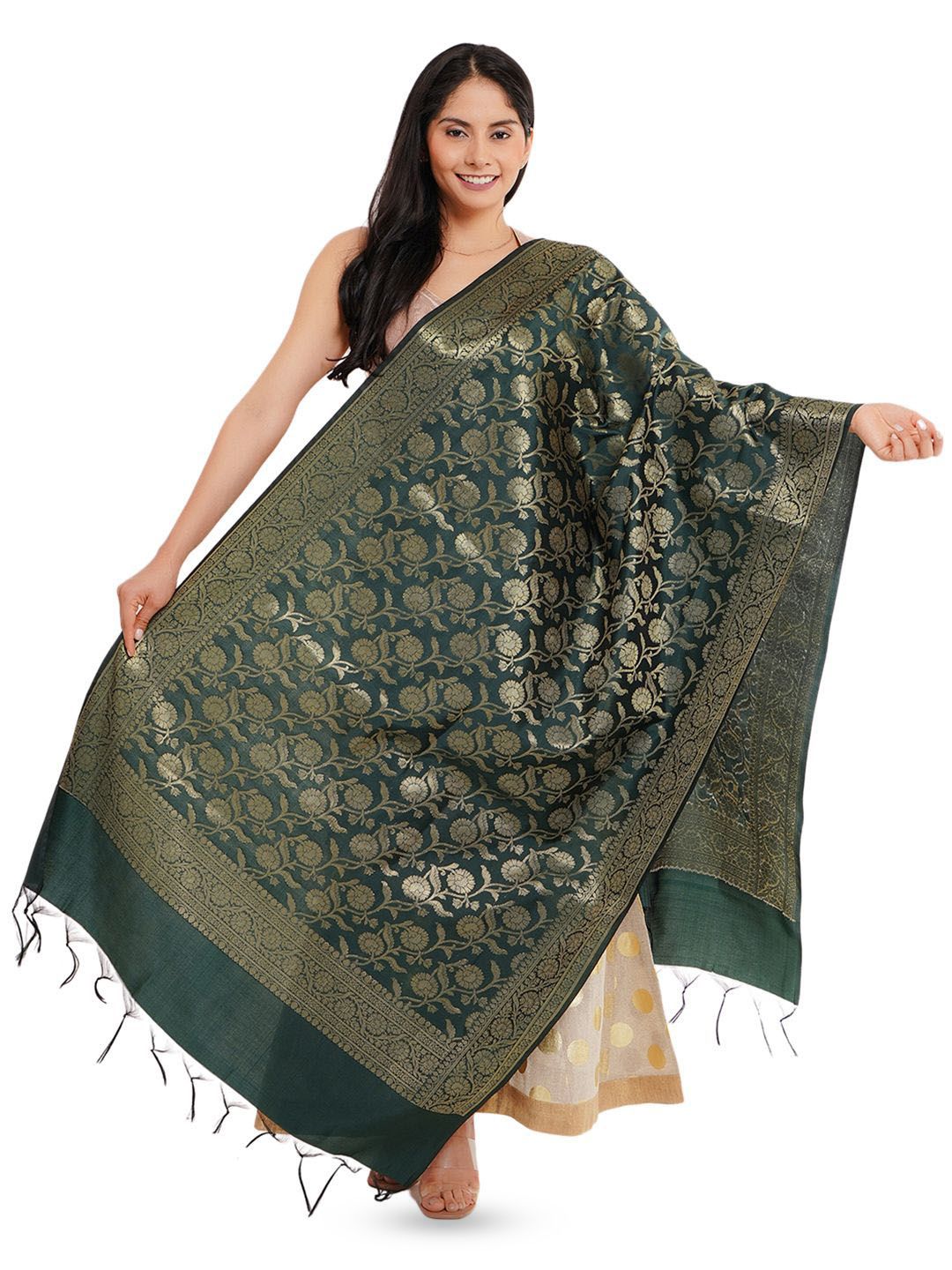 Way2Like Woven Design Banarasi Jaal Silk Dupatta With Thread Work