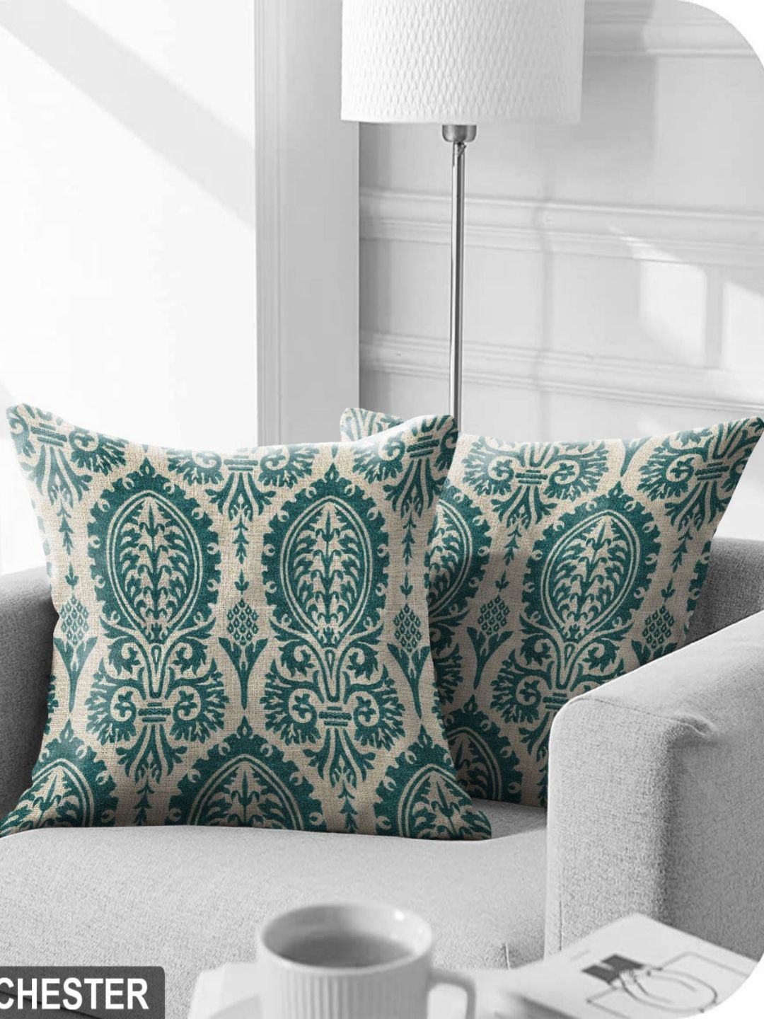 Aura Teal & White Set of 2 Ethnic Motifs Square Cushion Covers