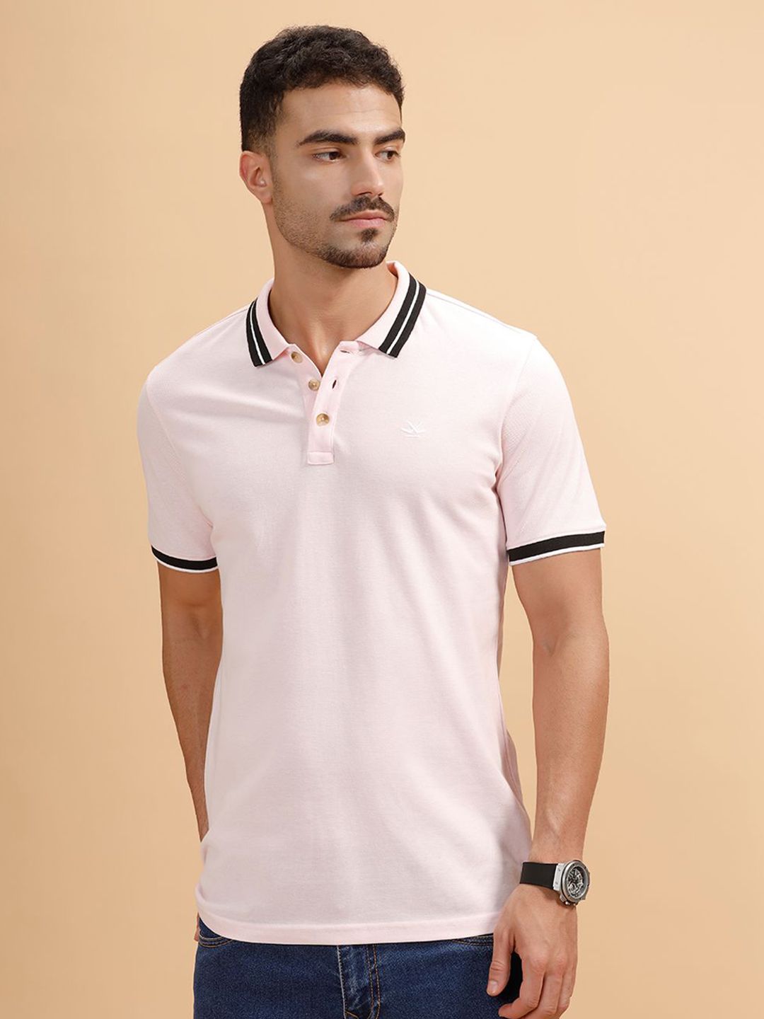 WROGN WROGN Men Polo Collar Pure Cotton Slim Fit T-shirt