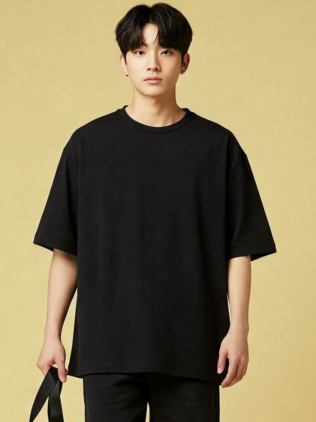 SMAN Black Oversized Round Neck Cotton T-shirt