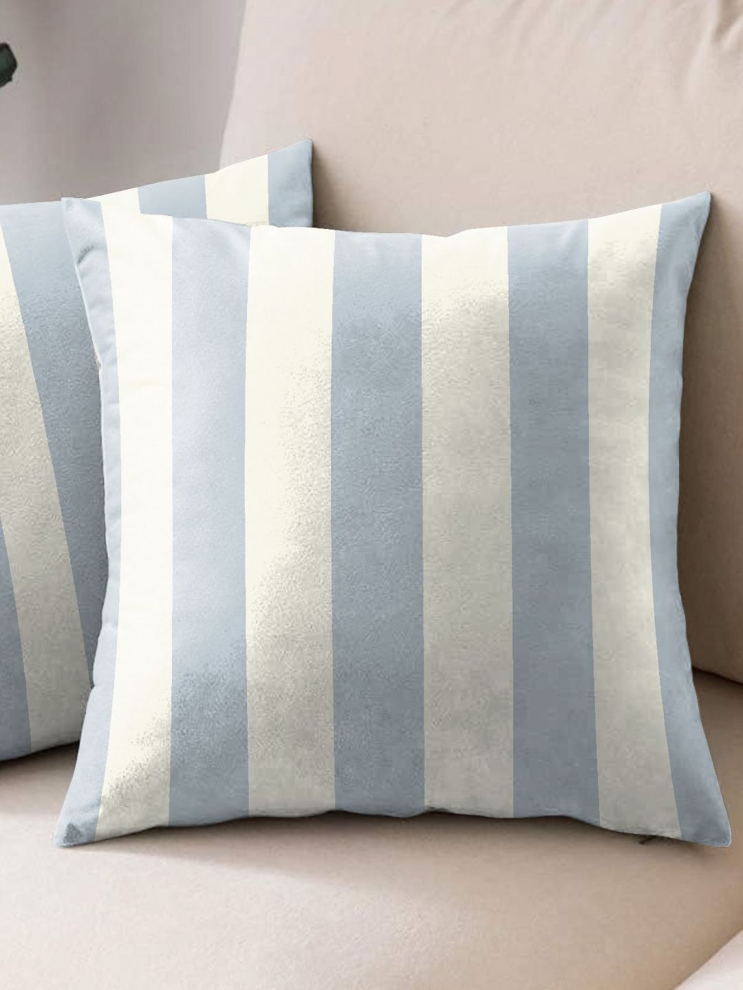 Aura Silver-Toned & White 2 Pieces Striped Square Cushion Covers