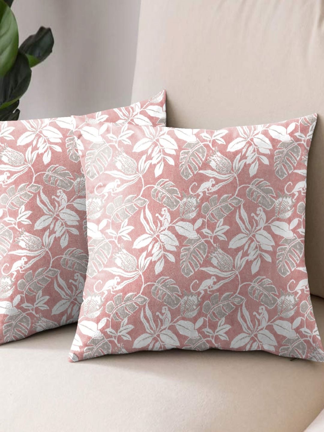 Aura Pink & White 2 Pieces 2 Floral Square Cushion Covers