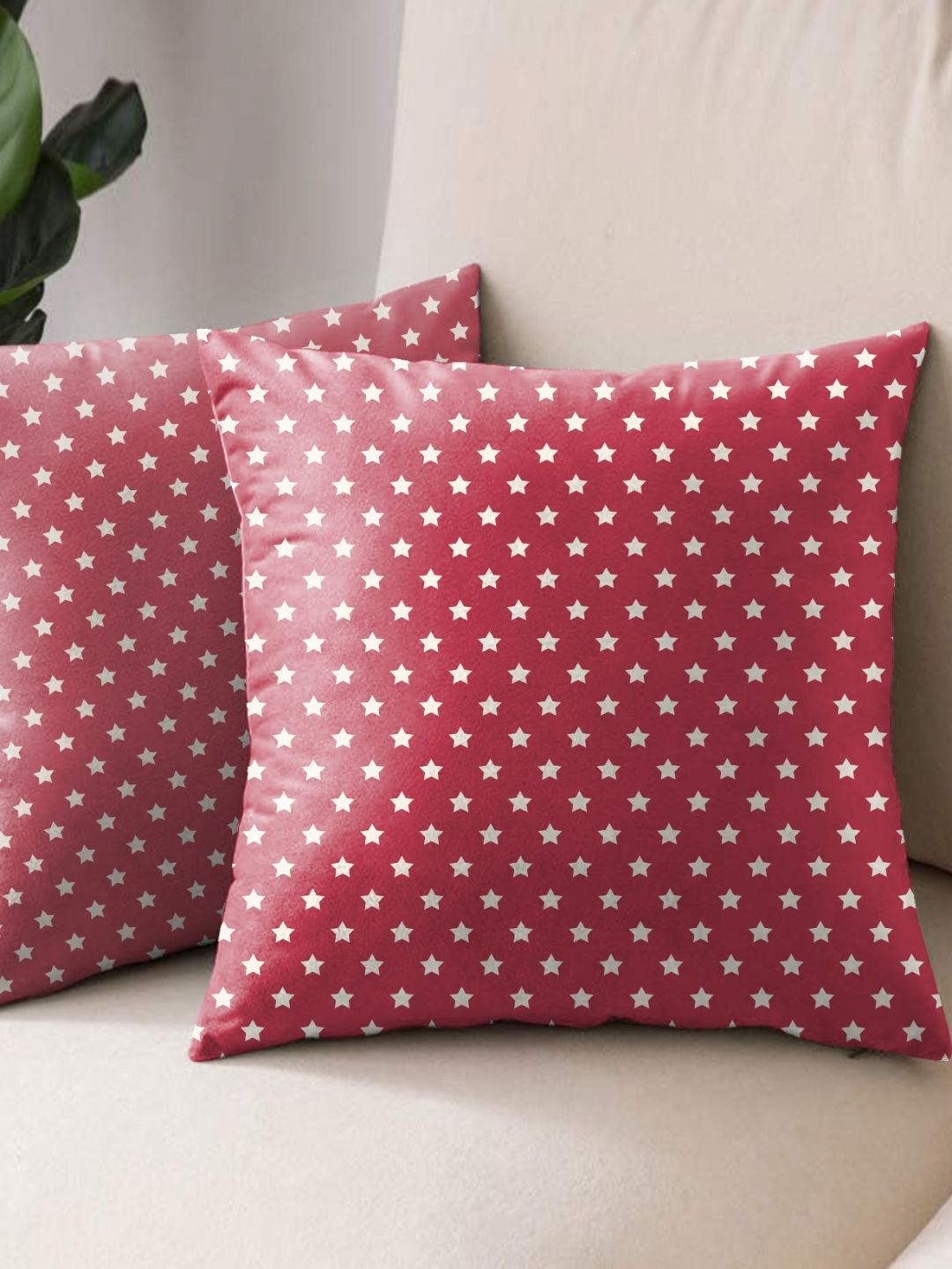 Aura Red & White 2 Pieces Geometric Printed Square Cushion Covers